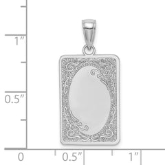 14K White Gold Rectangular Engraved Charm