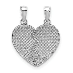 14K White Gold Enamel BIG-LITTLE SISTER Break Apart Heart Charm