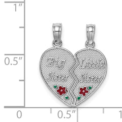 14K White Gold Enamel BIG-LITTLE SISTER Break Apart Heart Charm
