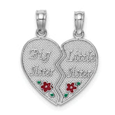 14K White Gold Enamel BIG-LITTLE SISTER Break Apart Heart Charm