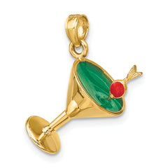 14K 3-D Green Enamel Martini w/Cherry Charm