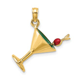 14K 3-D Green Enamel Martini w/Cherry Charm