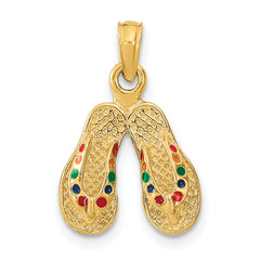 14k  3D W/ Multi-Color Enamel Double Flip-Flop Charm