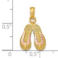 14k  3D W/ Pink Enamel Double Flip-Flop Charm