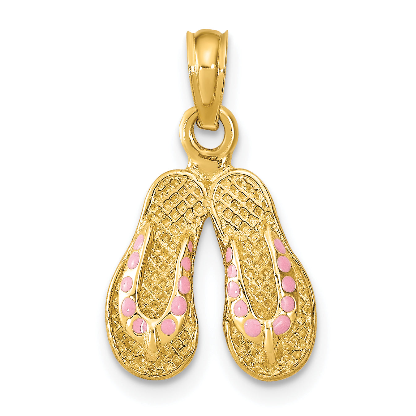 14k  3D W/ Pink Enamel Double Flip-Flop Charm