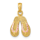 14k  3D W/ Pink Enamel Double Flip-Flop Charm