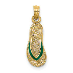 14k  3D W/ Green Enamel Single Flip-Flop Charm