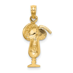 14K Tropical Drink w/Multi-Colored Enamel Umbrella Charm