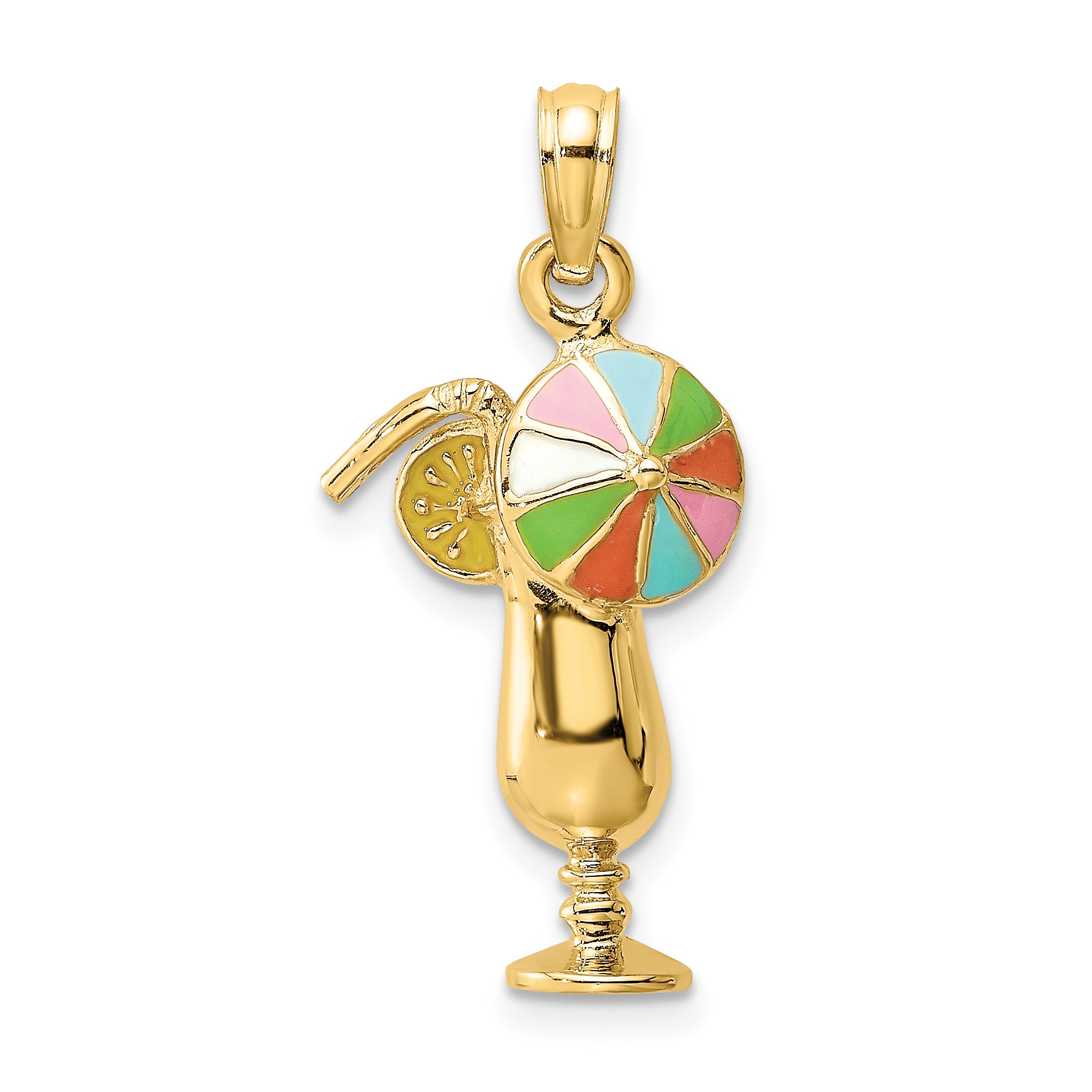 14K Tropical Drink w/Multi-Colored Enamel Umbrella Charm
