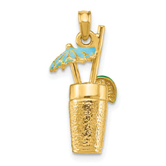 14K 3-D Cocktail Drink w/ Enamel Umbrella and Lime Charm