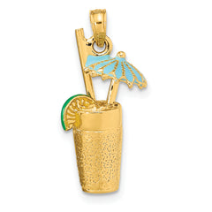 14K 3-D Cocktail Drink w/ Enamel Umbrella and Lime Charm