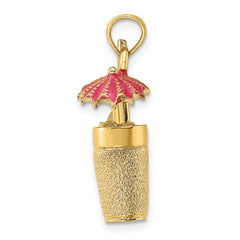 14K 3-D Cocktail Drink w/Fuschia Enamel Umbrella and Lime Charm