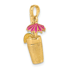 14K 3-D Cocktail Drink w/Fuschia Enamel Umbrella and Lime Charm