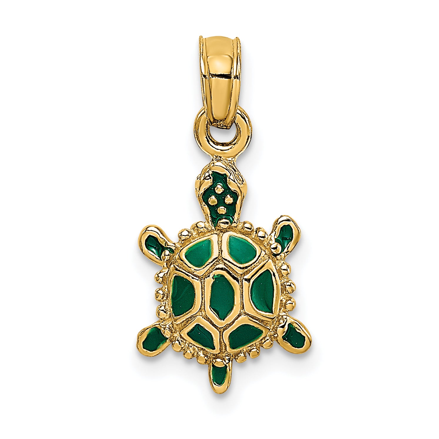 14K Green Enamel 3-D Land Turtle Charm