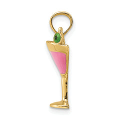 14K Pink Enameled Cosmo Martini w/Olive Charm