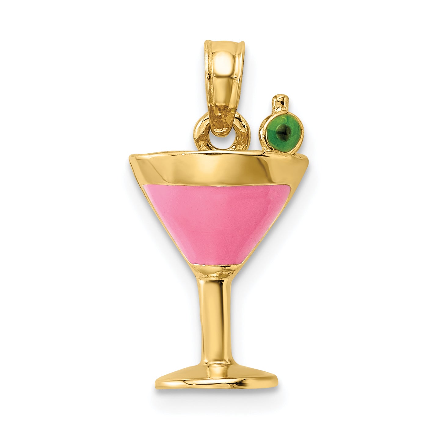 14K Pink Enameled Cosmo Martini w/Olive Charm
