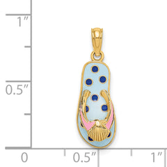 14K 3D Enamel Shell On Blue Polka-Dot Flip-Flop Charm