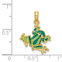 14K Green Enameled 2-D Small Frog Charm