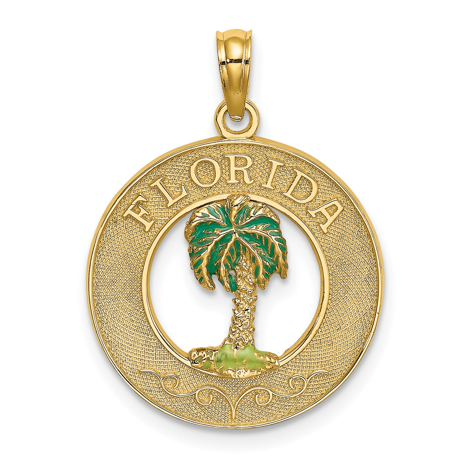 14K FLORIDA Enamel Palm Tree Circle Charm