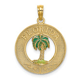 14K FLORIDA Enamel Palm Tree Circle Charm