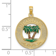 14K Florida Enamel Palm Trees Circle Charm