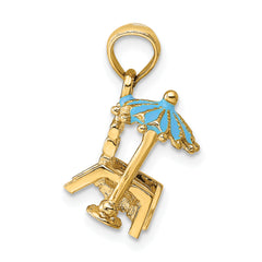 14K 3-D Beach Chair w/Aqua Enameled Umbrella Charm
