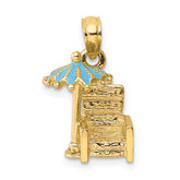 14K 3-D Beach Chair w/Aqua Enameled Umbrella Charm