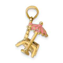 14K 3-D Pink Enamel Beach Chair and Umbrella Charm