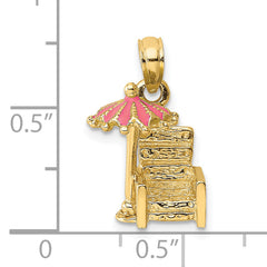 14K 3-D Pink Enamel Beach Chair and Umbrella Charm