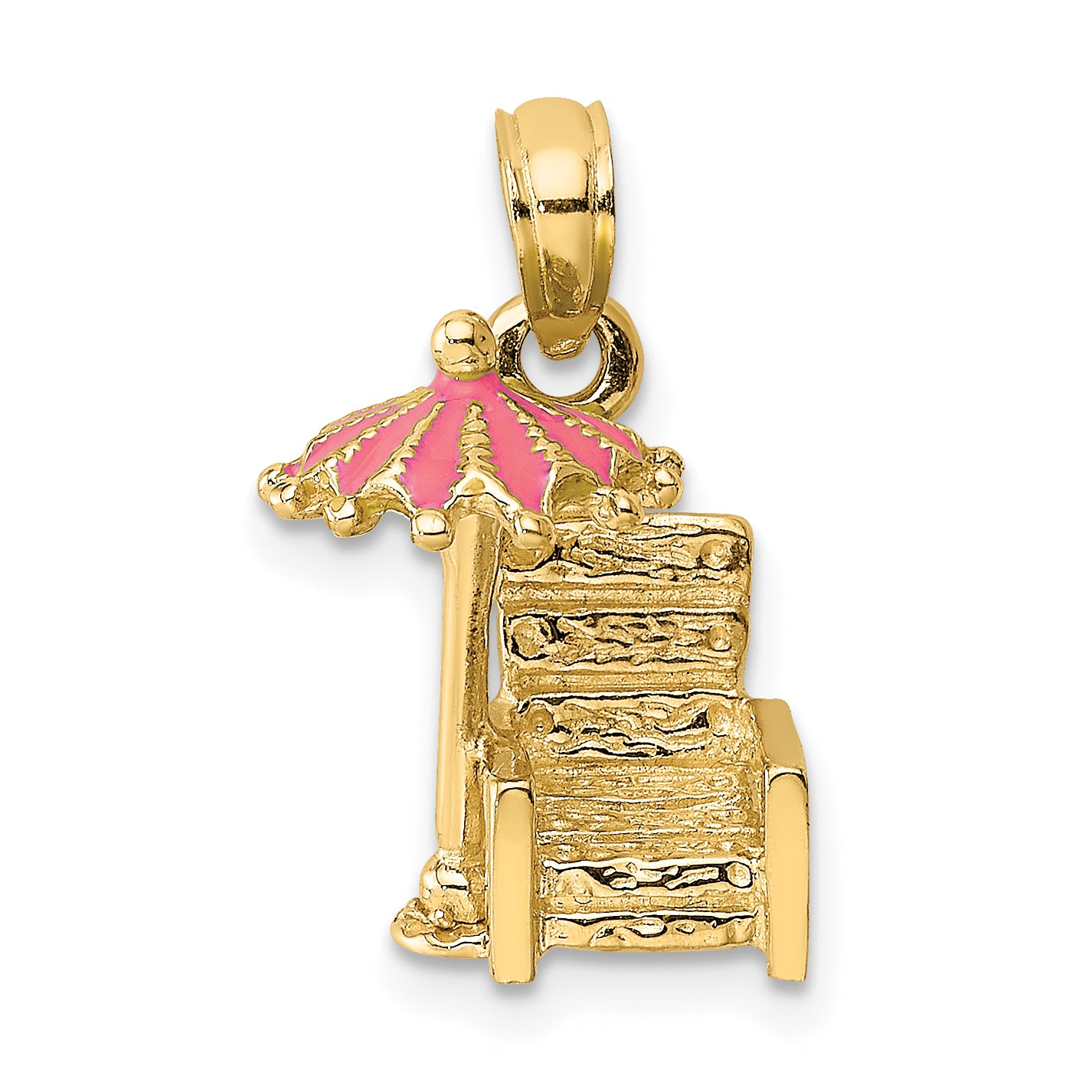 14K 3-D Pink Enamel Beach Chair and Umbrella Charm