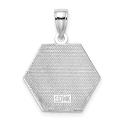 14K White Gold Enameled Textured Back Caduceus Medical Disc