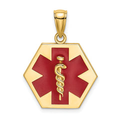 14K Enameled Textured Back Caduceus Medical Disc