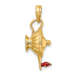 14K W/ Red Enamel Polished 3-D Genie Lamp Charm