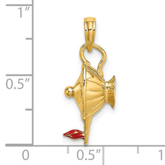 14K W/ Red Enamel Polished 3-D Genie Lamp Charm