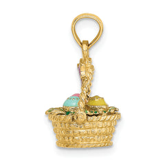 14K 3-D Enameled Easter Basket w/Bow and Eggs Charm