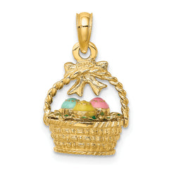 14K 3-D Enameled Easter Basket w/Bow and Eggs Charm