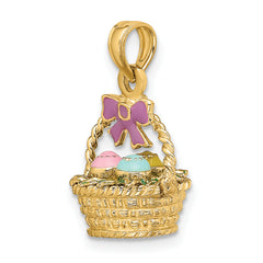 14K 3-D Enameled Easter Basket w/Bow and Eggs Charm