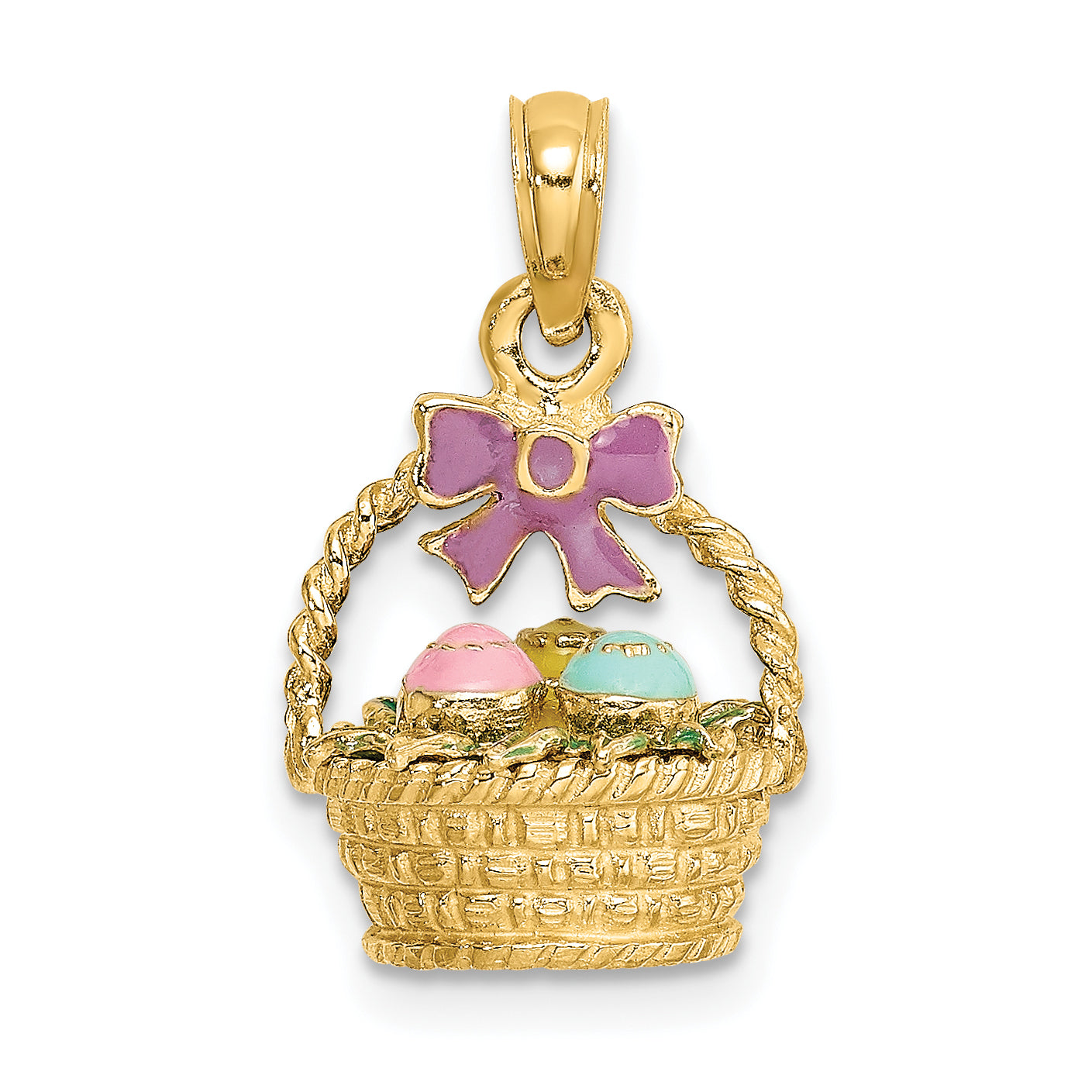 14K 3-D Enameled Easter Basket w/Bow and Eggs Charm