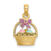14K 3-D Enameled Easter Basket w/Bow and Eggs Charm