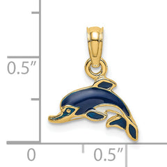 14K Blue Enamel Dolphin Charm