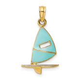 14K Aqua Enameled Windsail Surf Board Charm