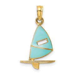 14K Aqua Enameled Windsail Surf Board Charm