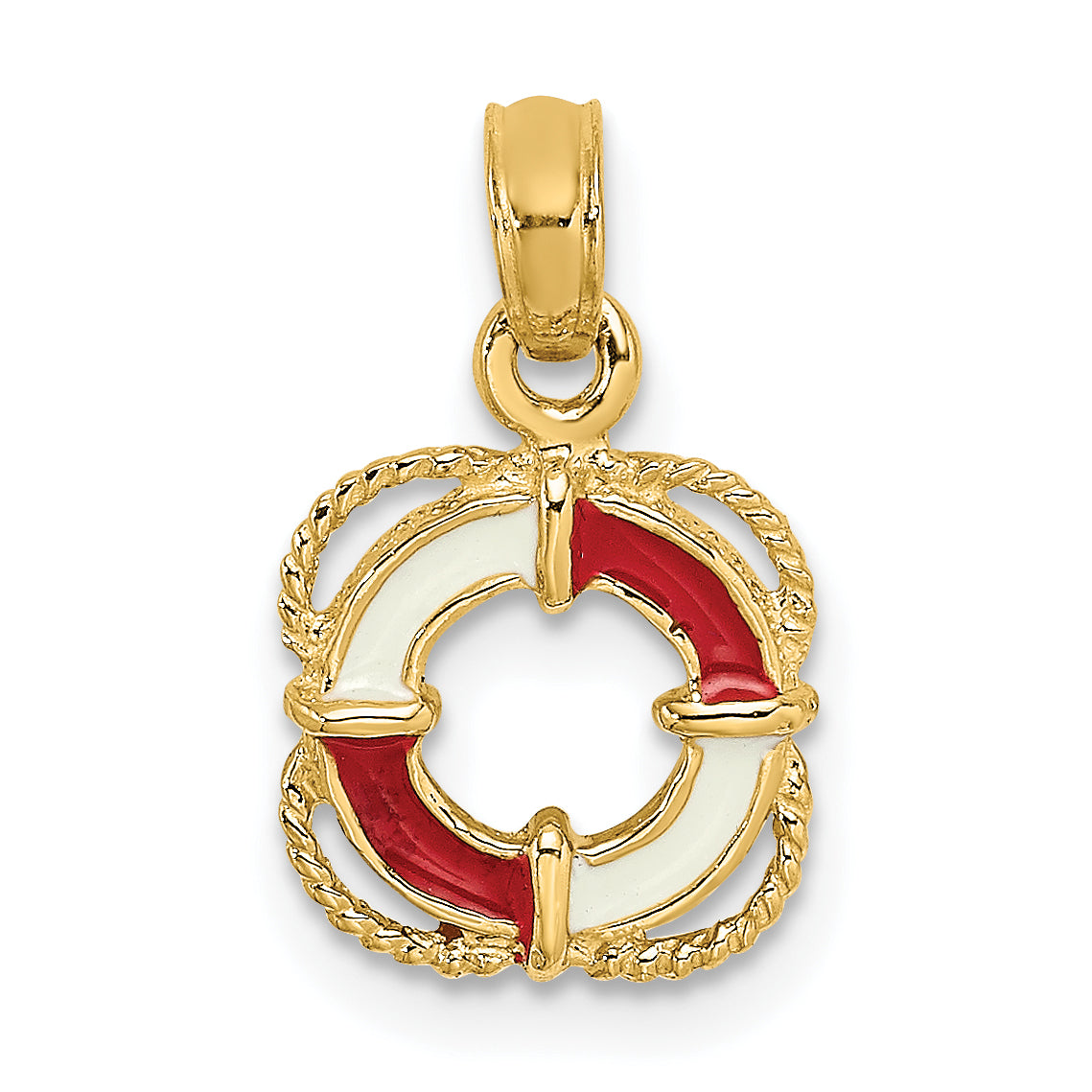 14K Red and White Enameled Lifesaver Ring Charm