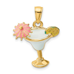14K Enameled Margarita Drink w/ Umbrella and Lime Charm