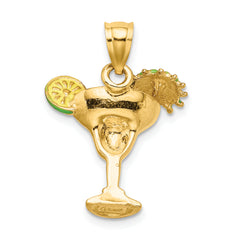 14K Orange Enameled Margarita Drink w/Umbrella and Lime Charm