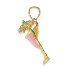 14K Pink Enameled Margarita Drink w/ Umbrella and Lime Charm