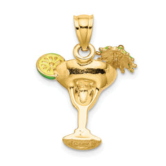 14K Pink Enameled Margarita Drink w/ Umbrella and Lime Charm