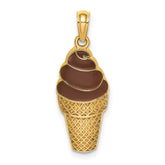 14K w/Brown Enamel Chocolate Ice Cream Cone Charm