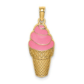 14K Pink Enameled Strawberry Ice Cream Cone Charm