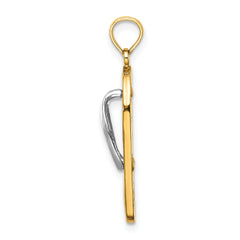 14K w/Rhodium 3D Enamel Fuschia and White Flowers On Aqua Flip-Flop Charm